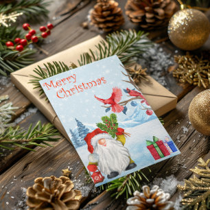 Cartão De Festividades Feliz Natal Gnomo Aquarela Neve