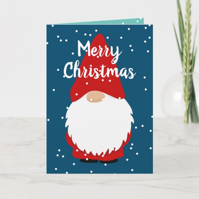 Cartão De Festividades Feliz Natal Gnomo bonitinho em desenho de neve per (Frente)