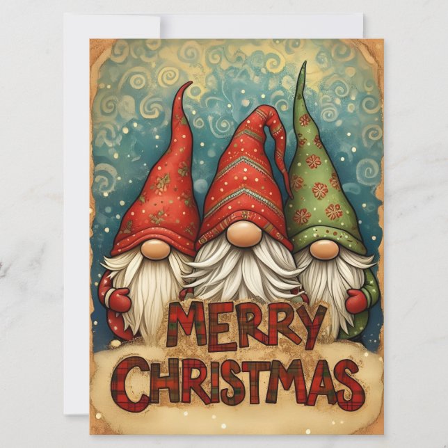Cartão De Festividades Feliz Natal Gnomos (Frente)