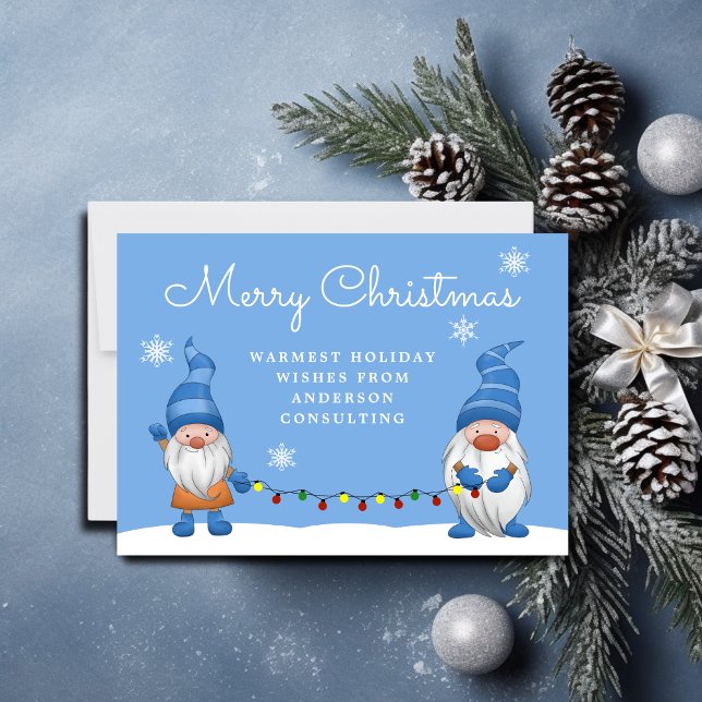 Cartão De Festividades Feliz Natal Gnomos Feriados Luzes de Negócios (Criador carregado)