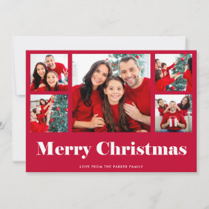 Cartão De Festividades Feliz Natal   Grade de Fotos Moderna Vermelha