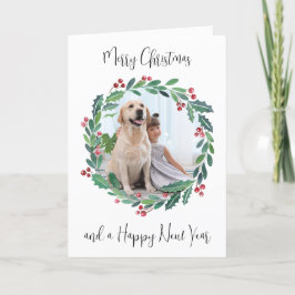 Cartão De Festividades Feliz Natal Greenery Wreath Foto Personalizada