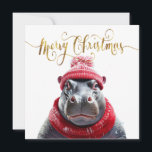 Cartão De Festividades Feliz Natal Hippo Santa Chapéu e cachecol<br><div class="desc">Feliz Natal Hippo num chapéu de Papai Noel e cachecol</div>