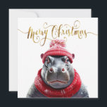 Cartão De Festividades Feliz Natal Hippo Santa Chapéu e cachecol<br><div class="desc">Feliz Natal Hippo num chapéu de Papai Noel e cachecol</div>