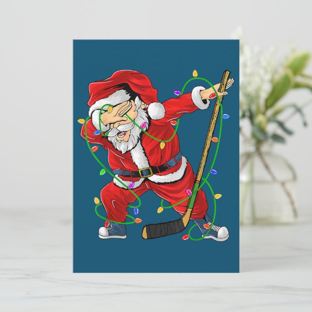 Cartão De Festividades Feliz Natal Hockey Dabbing Papai Noel (Em pé/Frente)