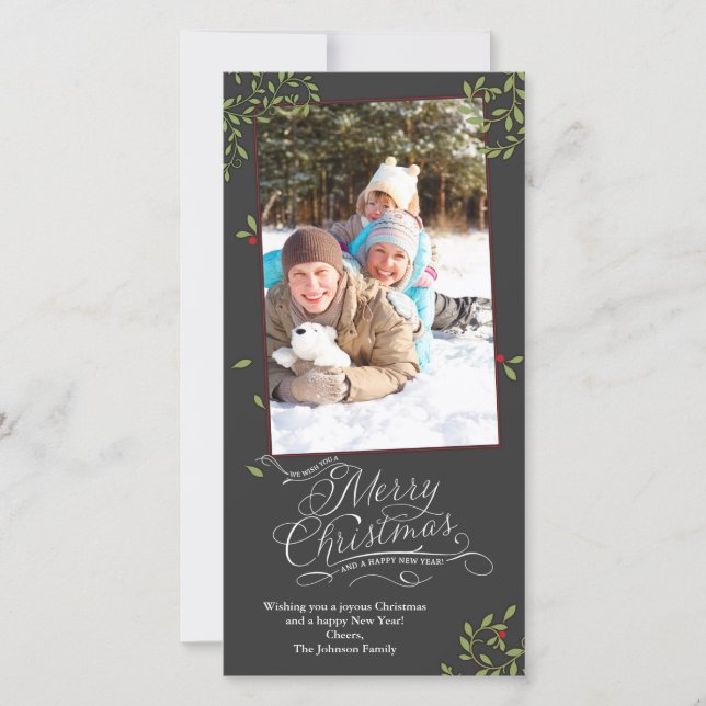 Cartão De Festividades Feliz Natal Holly (Frente)