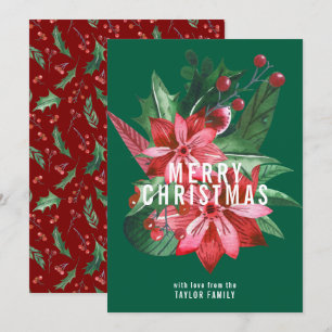 Cartão De Festividades Feliz Natal Holly Flower Personalizado