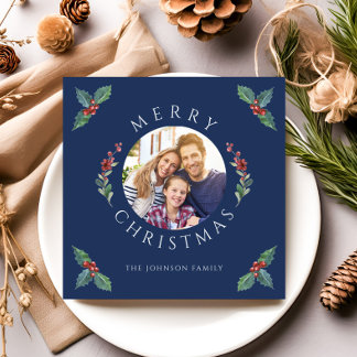 Cartão De Festividades Feliz Natal Holly Foto Botânica