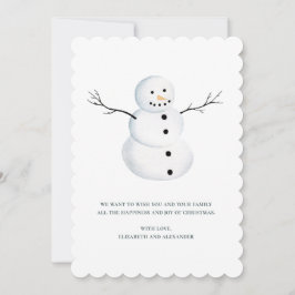Cartão De Festividades Feliz Natal. Homem de neve bonitinho de aquarela. 