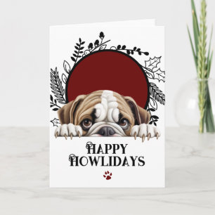 Cartão De Festividades Feliz Natal Howlidays Bulldog Inglês Cachorro Nata