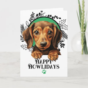 Cartão De Festividades Feliz Natal Howlidays Cachorro Dachshund Salsicha 