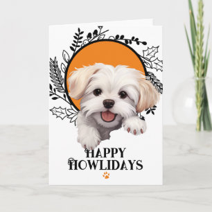 Cartão De Festividades Feliz Natal Howlidays Cachorro Maltês