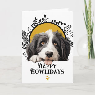 Cartão De Festividades Feliz Natal Howlidays Cão Bearded Collie