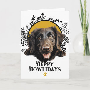 Cartão De Festividades Feliz Natal Howlidays Flat-Coated Retriever