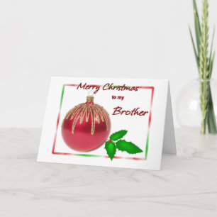 Cartão De Festividades Feliz Natal Irmão Vermelho e Bola Dourada com Hol