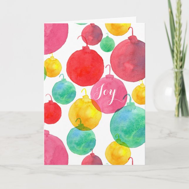 Cartão De Festividades Feliz Natal Joy Watercolor Ornaings (Frente)