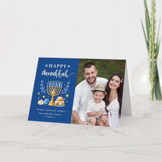 Cartão De Festividades Feliz Natal Judeu Foto de Hanukkah (Frente)