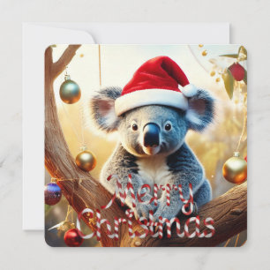 Cartão De Festividades Feliz Natal Koala Chapéu do Papai Noel Enfeites de