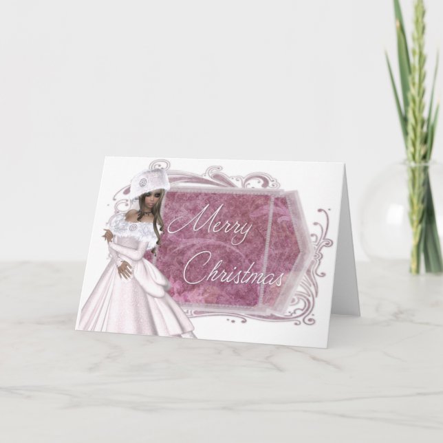 Cartão De Festividades Feliz Natal - Lady Winter Designed Holiday Card (Frente)