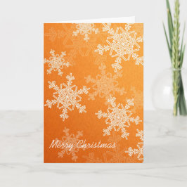 Cartão De Festividades Feliz Natal Laranja Branca Flocos de Neve Minimali