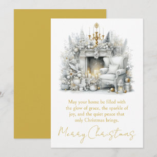 Cartão De Festividades Feliz Natal Lareira Elegante com Lustre