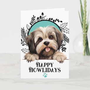 Cartão De Festividades Feliz Natal Lhasa Apso Cão Howlidays