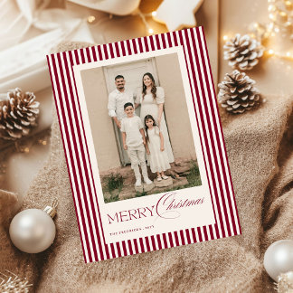 Cartão De Festividades Feliz Natal Listras Borgonha Script Foto