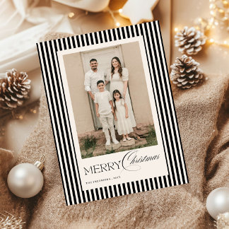 Cartão De Festividades Feliz Natal Listras de Marfim Preto Script Foto