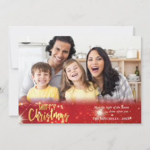 Cartão De Festividades Feliz Natal, Luzes Douradas e Brancas no Vermelho