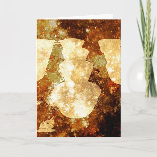 Cartão De Festividades Feliz Natal Luzes Starry Night Dourado (Frente)