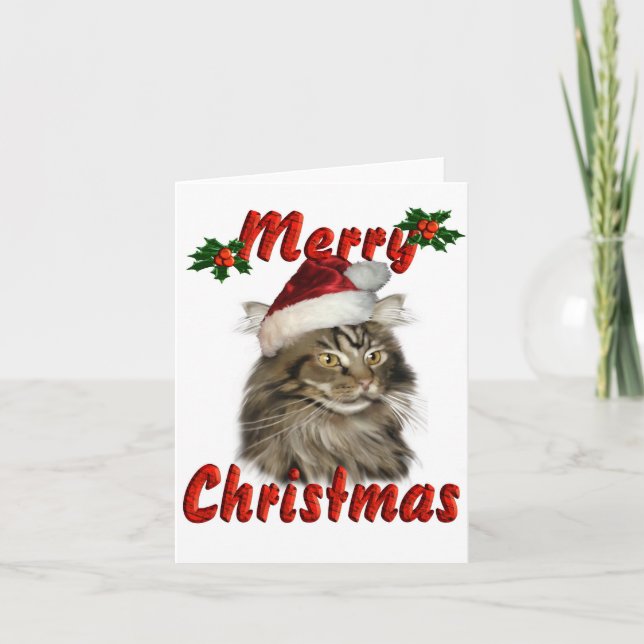 Cartão De Festividades Feliz Natal Maine Coon Cat (Frente)