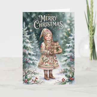 Cartão De Festividades Feliz Natal Menina
