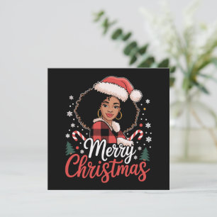 Cartão De Festividades Feliz Natal Menina Africana Preta Chapéu do Papai 