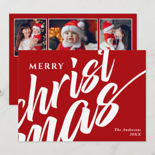 Cartão De Festividades Feliz Natal Mensagem Personalizada Moderna 3-Fotos