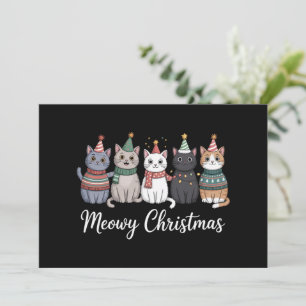 Cartão De Festividades Feliz Natal Meowy Ano Felino Amante de Gatos Xmas