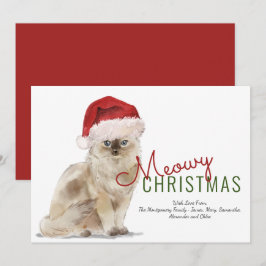 Cartão De Festividades Feliz Natal Meowy Gato Fofo Chapéu de Papai Noel R