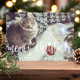Cartão De Festividades Feliz Natal Meowy Roteiro Moderno Foto de Gato de 