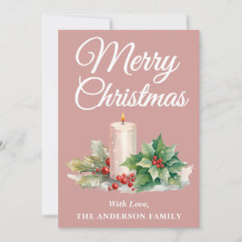 Cartão De Festividades Feliz Natal Minimalista em Rosa Empoeirado