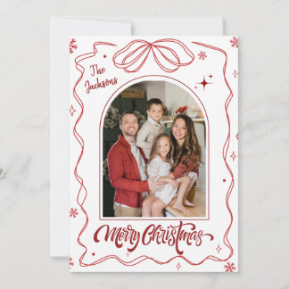 Cartão De Festividades Feliz Natal moderno 1 arco de família foto vermelh