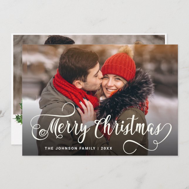 Cartão De Festividades Feliz Natal Moderno 2 FOTO Saudação (Frente/Verso)