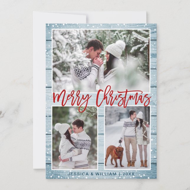 Cartão De Festividades Feliz Natal Moderno 3 FOTO Saudação (Frente)