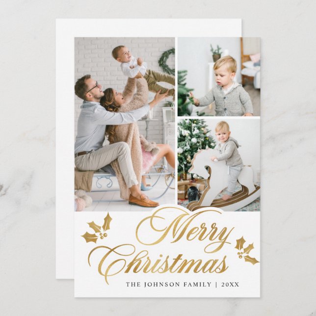 Cartão De Festividades Feliz Natal Moderno 3 FOTO Saudação (Frente/Verso)
