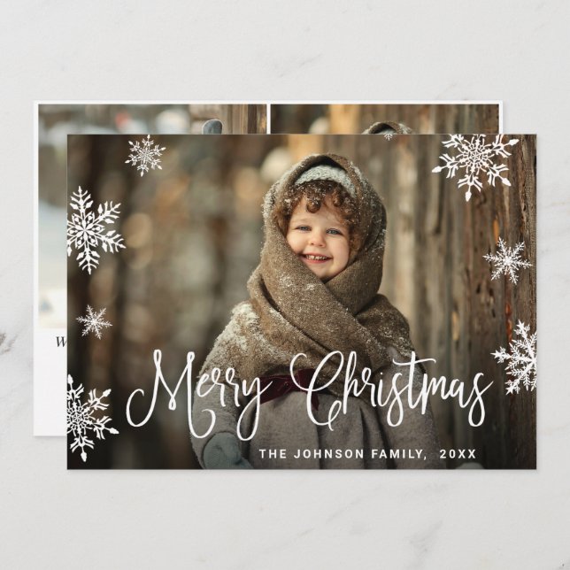 Cartão De Festividades Feliz Natal Moderno 3 FOTO Saudação (Frente/Verso)