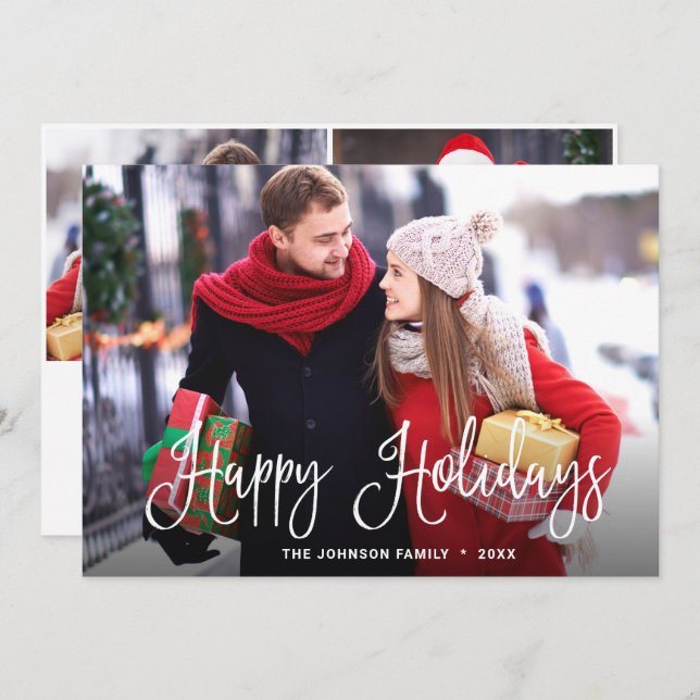 Cartão De Festividades Feliz Natal Moderno 3 FOTO Saudação (Frente/Verso)