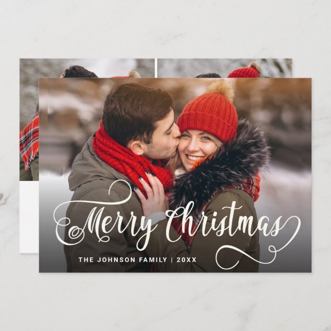 Cartão De Festividades Feliz Natal Moderno 3 FOTO Saudação (Frente/Verso)