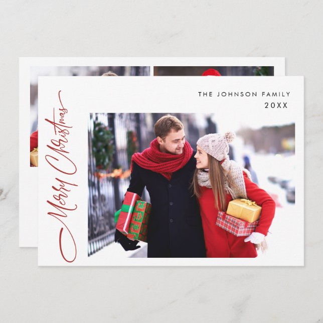 Cartão De Festividades Feliz Natal Moderno 3 FOTO Saudação (Frente/Verso)