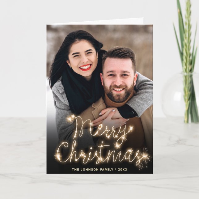 Cartão De Festividades Feliz Natal Moderno 3 FOTO Saudação (Frente)