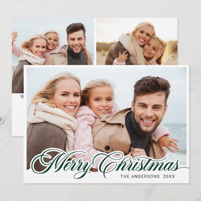 Cartão De Festividades Feliz Natal Moderno 3 FOTO Saudação (Frente/Verso)