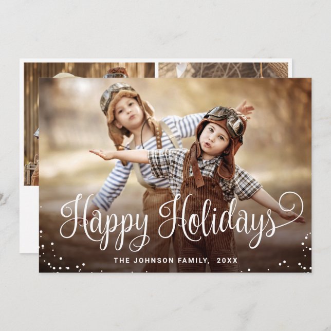 Cartão De Festividades Feliz Natal Moderno 3 FOTO Saudação de Natal (Frente/Verso)