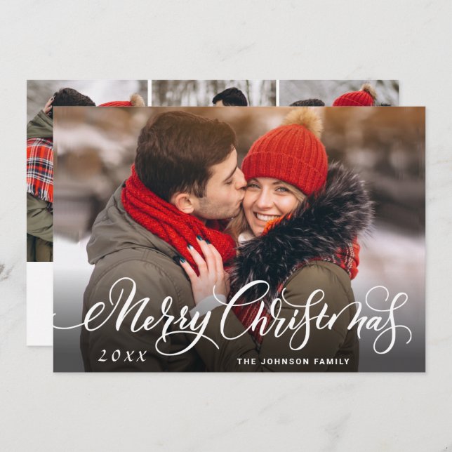 Cartão De Festividades Feliz Natal Moderno 4 FOTO Saudação (Frente/Verso)